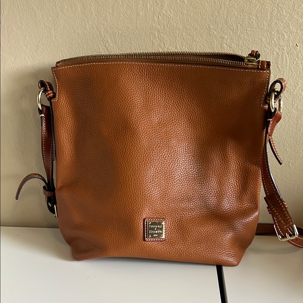 Dooney & Bourke Brown Leather Messenger Bag with Crossbody Strap